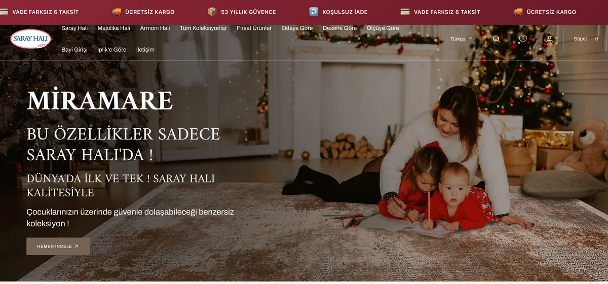Saray Halı Shopify mağazası ekran görüntüsü